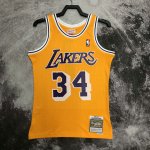 NBA 34 Shaquille O'neal Lakers 1996-97 Maillot Retro jaune imprimé